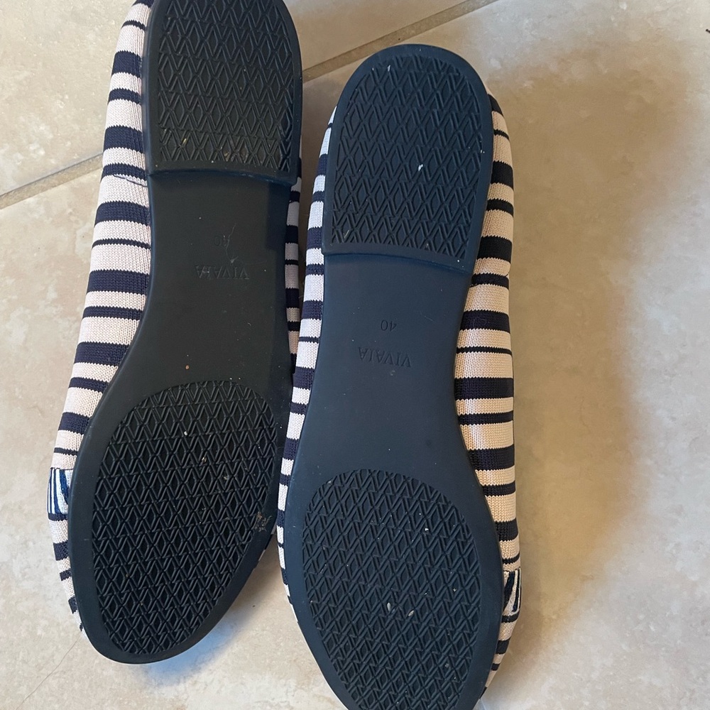 Audrey Navy and White Striped Loafers - Picture 2 of 4